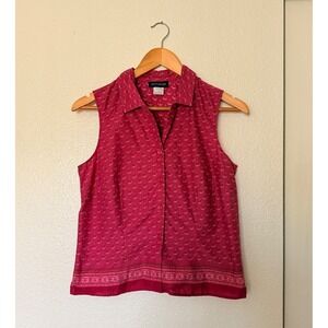 Ann Taylor Sleeveless Blouse Button Down Pink Floral Print Top M